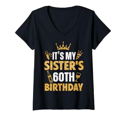 Damen Schwester Es ist der 60. Geburtstag meiner Schwester 1965 60 Jahre alt T-Shirt mit V-Ausschnitt Damen Schwester Es ist der 60. Geburtstag meiner Schwester 1965 60 Jahre alt T-Shirt mit V-Ausschnitt von Happy 60th Birthday Sister Brother Gift