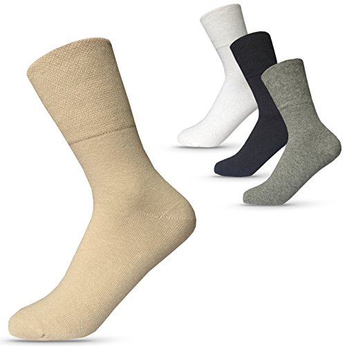 Happy Bavaria Damen Socken ohne Gummi Damensocken 100 baumwolle 35-38 braun mit weitem bund diabetikersocken diabetiker Comfort gummibund venenfreundlich naht 35 36 37 38 (6x, beige, 35-38) von Happy Bavaria