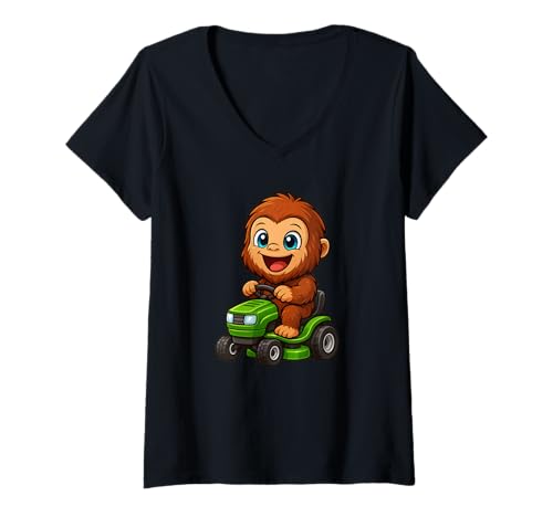 Damen Niedliches Bigfoot Rasenmähen, Cartoon-Chibi-Design T-Shirt mit V-Ausschnitt Damen Niedliches Bigfoot Rasenmähen, Cartoon-Chibi-Design T-Shirt mit V-Ausschnitt von Happy Bigfoot Lawn Care Chibi Character