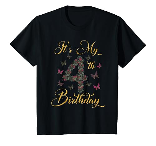 Kinder It's My 4th Birthday Shirt Girl 4 Years Old Butterfly Floral T-Shirt Kinder It's My 4th Birthday Shirt Girl 4 Years Old Butterfly Floral T-Shirt von Happy Birthday 4 Year Old Girl Decorations & Gifts