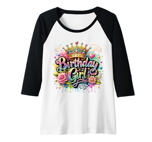 Damen Geburtstag Mädchen Blumenkrone Prinzessin Party Niedlich Mädchen Kinder Raglan Damen Geburtstag Mädchen Blumenkrone Prinzessin Party Niedlich Mädchen Kinder Raglan von Happy Birthday Apparel Co Cute Party Tees Girls