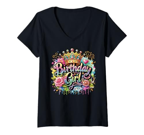Damen Geburtstag Mädchen Blumenkrone Prinzessin Party Niedlich Mädchen Kinder T-Shirt mit V-Ausschnitt Damen Geburtstag Mädchen Blumenkrone Prinzessin Party Niedlich Mädchen Kinder T-Shirt mit V-Ausschnitt von Happy Birthday Apparel Co Cute Party Tees Girls