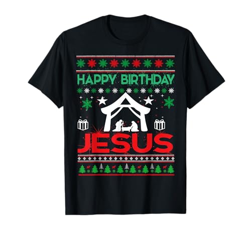 Happy Birthday Jesus Christian Christmas Apparel - Damen Ugly Christmas Pullover T-Shirt - Schwarz - S - Kurzarm - Crew-Ausschnitt - Gerader Saum - Weihnachten - Christliche inspirierende Geschenke Happy Birthday Jesus Christian Christmas Apparel - Damen Ugly Christmas Pullover T-Shirt - Schwarz - S - Kurzarm - Crew-Ausschnitt - Gerader Saum - Weihnachten - Christliche inspirierende Geschenke von Happy Birthday Jesus Christian Christmas Apparel