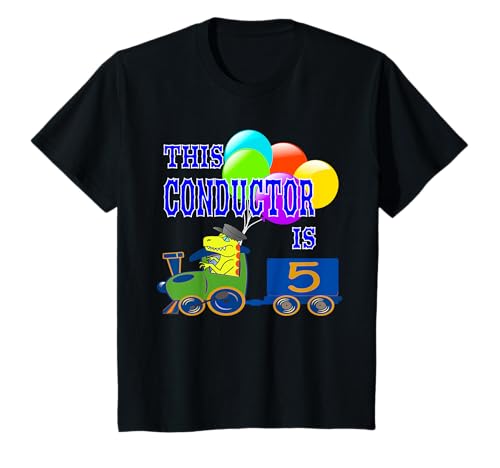 Kinder 5 Jahre alter Geburtstag Dino Train Dirigent T-Shirt Kinder 5 Jahre alter Geburtstag Dino Train Dirigent T-Shirt von Happy Birthday Novelty F&L Design Co.