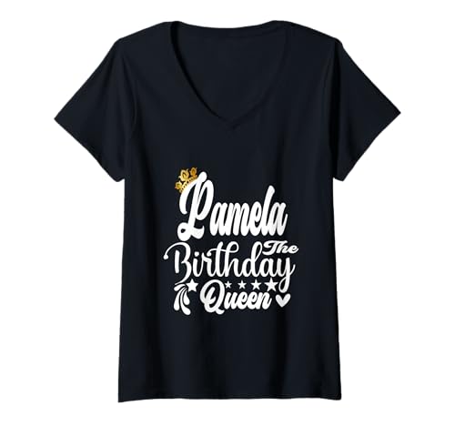 Damen Pamela The Birthday Queen Happy Birthday Shirt für Damen T-Shirt mit V-Ausschnitt Damen Pamela The Birthday Queen Happy Birthday Shirt für Damen T-Shirt mit V-Ausschnitt von Happy Birthday Pamela The Birthday Queen Women