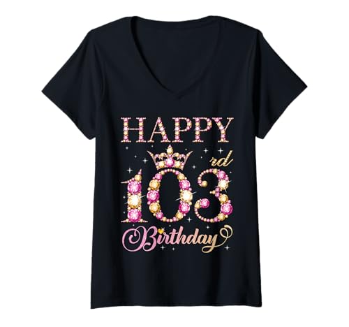 Damen Alles Gute zum 103. Geburtstag, Geburtstagsfeier für Männer und Frauen, 103 Jahre T-Shirt mit V-Ausschnitt Damen Alles Gute zum 103. Geburtstag, Geburtstagsfeier für Männer und Frauen, 103 Jahre T-Shirt mit V-Ausschnitt von Happy Birthday Party It's My Birthday Party