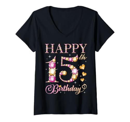 Damen Alles Gute zum 15. Geburtstag, Geburtstagsparty für Jungen und Mädchen, 15 Jahre T-Shirt mit V-Ausschnitt Damen Alles Gute zum 15. Geburtstag, Geburtstagsparty für Jungen und Mädchen, 15 Jahre T-Shirt mit V-Ausschnitt von Happy Birthday Party It's My Birthday Party