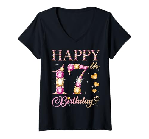 Damen Alles Gute zum 17. Geburtstag, Geburtstagsparty für Jungen und Mädchen, 17 Jahre T-Shirt mit V-Ausschnitt Damen Alles Gute zum 17. Geburtstag, Geburtstagsparty für Jungen und Mädchen, 17 Jahre T-Shirt mit V-Ausschnitt von Happy Birthday Party It's My Birthday Party