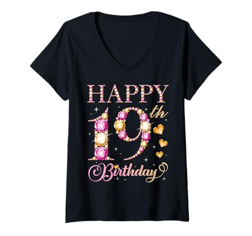 Damen Alles Gute zum 19. Geburtstag, Geburtstagsfeier für Männer und Frauen, 19 Jahre T-Shirt mit V-Ausschnitt von Happy Birthday Party It's My Birthday Party