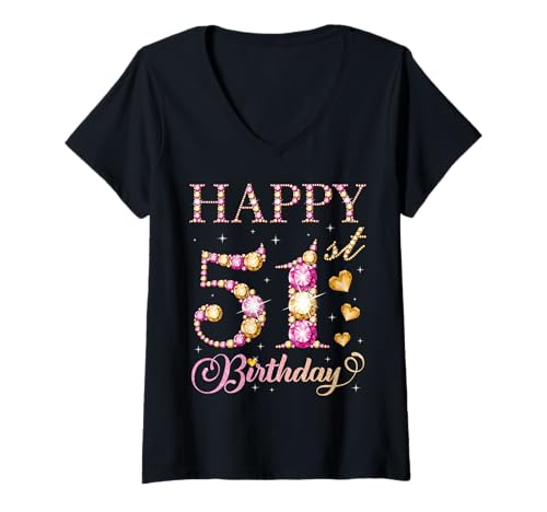 Damen Alles Gute zum 51. Geburtstag, 51 Jahre, Geburtstagsfeier für Männer und Frauen T-Shirt mit V-Ausschnitt von Happy Birthday Party It's My Birthday Party