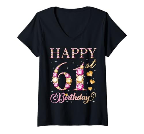 Damen Alles Gute zum 61. Geburtstag, 61-jährige Geburtstagsfeier für Männer und Frauen T-Shirt mit V-Ausschnitt Damen Alles Gute zum 61. Geburtstag, 61-jährige Geburtstagsfeier für Männer und Frauen T-Shirt mit V-Ausschnitt von Happy Birthday Party It's My Birthday Party