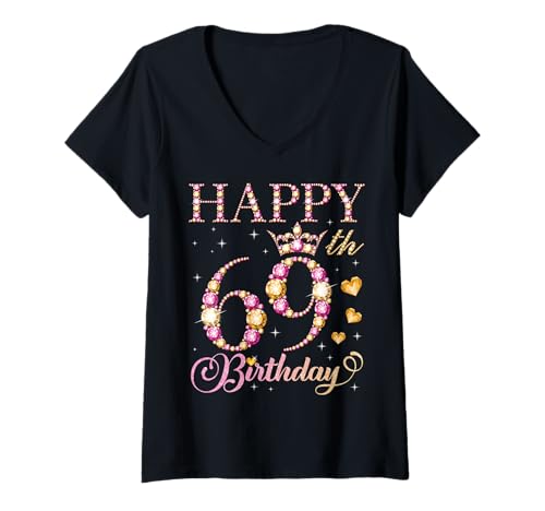 Damen Alles Gute zum 69. Geburtstag, Geburtstagsfeier für Männer und Frauen, 69 Jahre T-Shirt mit V-Ausschnitt Damen Alles Gute zum 69. Geburtstag, Geburtstagsfeier für Männer und Frauen, 69 Jahre T-Shirt mit V-Ausschnitt von Happy Birthday Party It's My Birthday Party