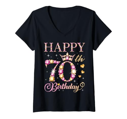 Damen Alles Gute zum 70. Geburtstag, 70 Jahre alte Männer und Frauen, Geburtstagsfeier T-Shirt mit V-Ausschnitt Damen Alles Gute zum 70. Geburtstag, 70 Jahre alte Männer und Frauen, Geburtstagsfeier T-Shirt mit V-Ausschnitt von Happy Birthday Party It's My Birthday Party