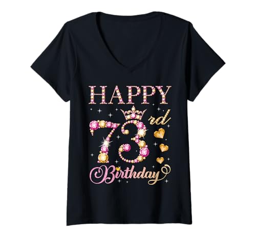 Damen Alles Gute zum 73. Geburtstag, Geburtstagsfeier für 73 Jahre alte Männer und Frauen T-Shirt mit V-Ausschnitt von Happy Birthday Party It's My Birthday Party