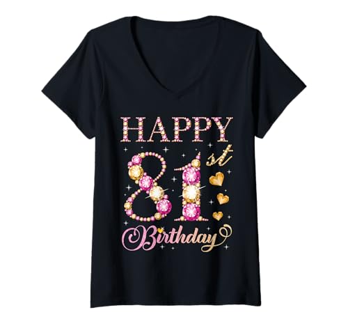 Damen Alles Gute zum 81. Geburtstag, Geburtstagsfeier für Männer und Frauen, 81 Jahre T-Shirt mit V-Ausschnitt Damen Alles Gute zum 81. Geburtstag, Geburtstagsfeier für Männer und Frauen, 81 Jahre T-Shirt mit V-Ausschnitt von Happy Birthday Party It's My Birthday Party