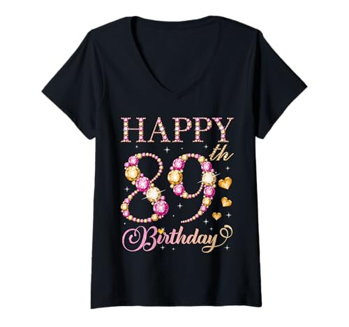 Damen Alles Gute zum 89. Geburtstag für 89 Jahre alte Männer und Frauen T-Shirt mit V-Ausschnitt Damen Alles Gute zum 89. Geburtstag für 89 Jahre alte Männer und Frauen T-Shirt mit V-Ausschnitt von Happy Birthday Party It's My Birthday Party