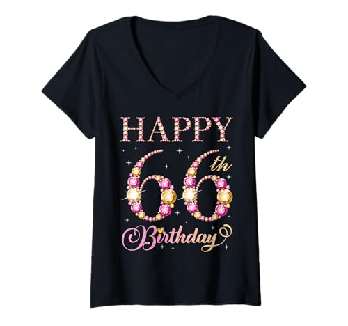 Damen Geburtstagsfeier für Männer und Frauen, 66 Jahre, Alles Gute zum 66. Geburtstag T-Shirt mit V-Ausschnitt Damen Geburtstagsfeier für Männer und Frauen, 66 Jahre, Alles Gute zum 66. Geburtstag T-Shirt mit V-Ausschnitt von Happy Birthday Party It's My Birthday Party