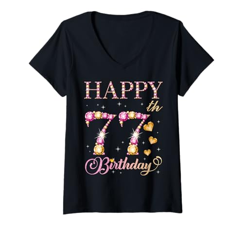 Damen Geburtstagsfeier für Männer und Frauen, 77 Jahre, Alles Gute zum 77. Geburtstag T-Shirt mit V-Ausschnitt Damen Geburtstagsfeier für Männer und Frauen, 77 Jahre, Alles Gute zum 77. Geburtstag T-Shirt mit V-Ausschnitt von Happy Birthday Party It's My Birthday Party