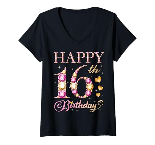 Damen Geburtstagsparty für Jungen und Mädchen, 16 Jahre, Alles Gute zum 16. Geburtstag T-Shirt mit V-Ausschnitt Damen Geburtstagsparty für Jungen und Mädchen, 16 Jahre, Alles Gute zum 16. Geburtstag T-Shirt mit V-Ausschnitt von Happy Birthday Party It's My Birthday Party