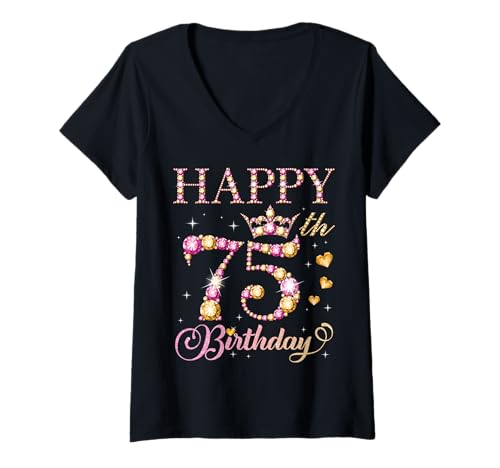 Damen Geburtstagsparty für Männer und Frauen, 75 Jahre, Alles Gute zum 75. Geburtstag T-Shirt mit V-Ausschnitt Damen Geburtstagsparty für Männer und Frauen, 75 Jahre, Alles Gute zum 75. Geburtstag T-Shirt mit V-Ausschnitt von Happy Birthday Party It's My Birthday Party