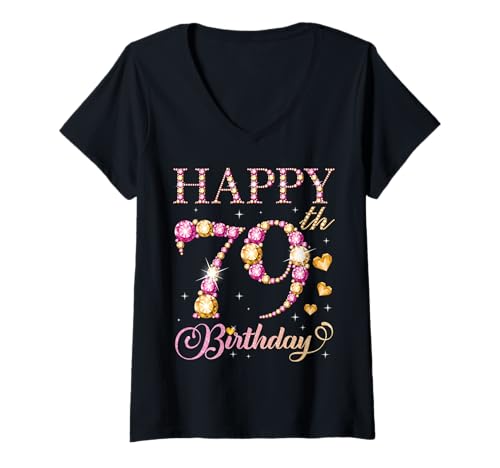 Damen Geburtstagsparty für Männer und Frauen, 79 Jahre, Alles Gute zum 79. Geburtstag T-Shirt mit V-Ausschnitt Damen Geburtstagsparty für Männer und Frauen, 79 Jahre, Alles Gute zum 79. Geburtstag T-Shirt mit V-Ausschnitt von Happy Birthday Party It's My Birthday Party