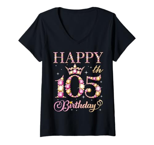 Damen Geburtstagsparty für Männer und Frauen zum 105. Geburtstag von 105 Jahren T-Shirt mit V-Ausschnitt von Happy Birthday Party It's My Birthday Party