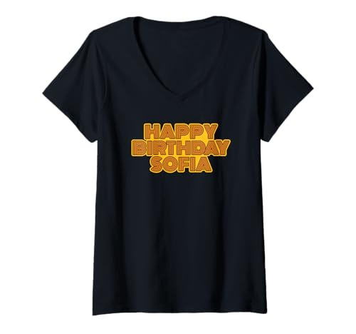 Damen Happy Birthday Sofia Personalisierter Name Retro Typografie T-Shirt mit V-Ausschnitt Damen Happy Birthday Sofia Personalisierter Name Retro Typografie T-Shirt mit V-Ausschnitt von Happy Birthday Sofia
