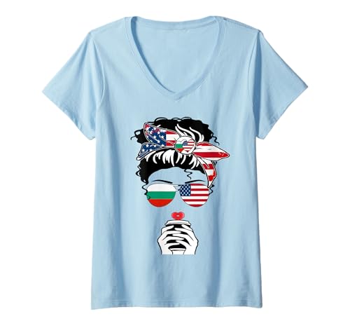 Damen Bulgarische Amerikanische Kaffee Mama Mädchen Schwester Bulgarien USA Flagge T-Shirt mit V-Ausschnitt Damen Bulgarische Amerikanische Kaffee Mama Mädchen Schwester Bulgarien USA Flagge T-Shirt mit V-Ausschnitt von Happy Bulgaria America Day Bulgarian American Tee