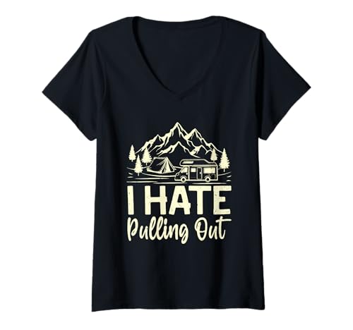 Damen RV Life is Hard to Leave Lustiges Camping-Design T-Shirt mit V-Ausschnitt Damen RV Life is Hard to Leave Lustiges Camping-Design T-Shirt mit V-Ausschnitt von Happy Camper Road Crew