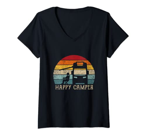 Damen Happy Camper Hoodie - RV 70er Jahre Retro Wohnmobil Camping T-Shirt mit V-Ausschnitt von Happy Camper Shirts & Geschenke Frauen