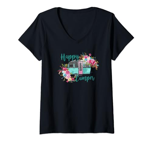 Damen Happy Camper T-Shirt | Happy Camper T-Shirt T-Shirt mit V-Ausschnitt Damen Happy Camper T-Shirt | Happy Camper T-Shirt T-Shirt mit V-Ausschnitt von Happy Camper Shirts