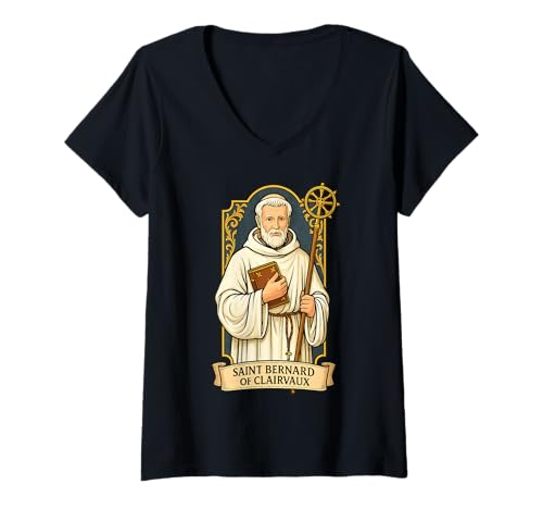 Damen Bernhardiner von Clairvaux Imker Kerzenmacher Katholischer Heiliger T-Shirt mit V-Ausschnitt von Happy Catholics