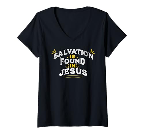 Damen Die Rettung findet sich in Jesus Christus katholisch Kein anderer Name T-Shirt mit V-Ausschnitt von Happy Catholics