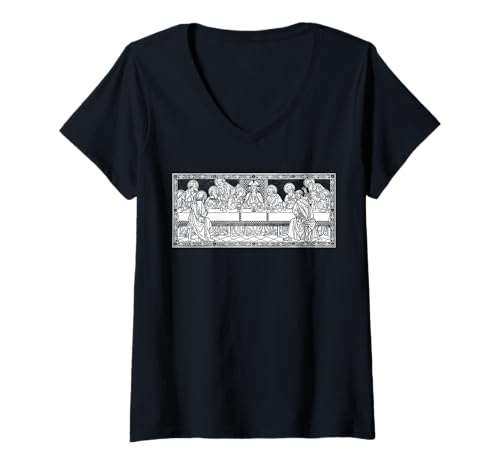 Damen Letztes Abendmahl mit Jesus Katholisches Oster-Missale Romanum T-Shirt mit V-Ausschnitt von Happy Catholics