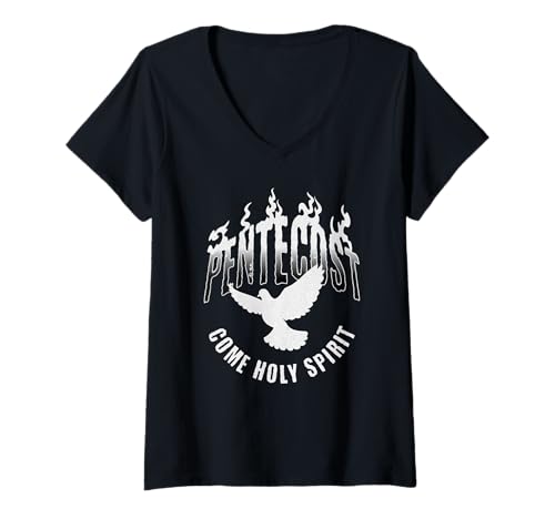 Damen Pfingsten Komme Heiliger Geist Katholische Taube T-Shirt mit V-Ausschnitt von Happy Catholics