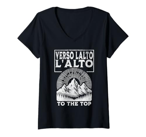 Damen St. Pier Giorgio Frassati Verso l'Alto Bergsteiger T-Shirt mit V-Ausschnitt von Happy Catholics