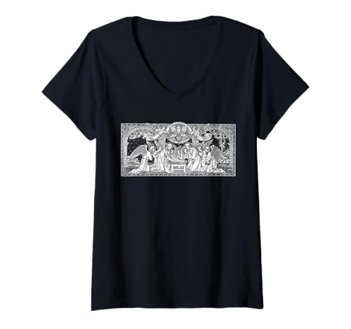 Damen Weihnachtskrippe unseres Herrn Herald Engel lateinisch katholisch T-Shirt mit V-Ausschnitt von Happy Catholics