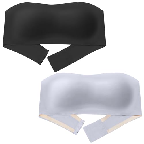 2 Stück Trägerlos BH Kinder Mädchen Nahtlose Strapless Bras mit Abnehmbaren Verstellbaren Trägern Unterwäsche Atmungsaktiv Stretch Hellblau+Schwarz XL 38/85 von Happy Cherry