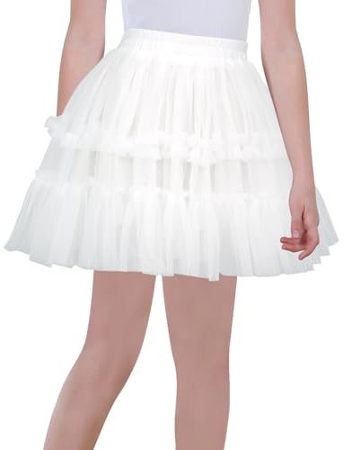 Atmungsaktive Puffy Kostüm Outfit Teen Mädchen Kinder Leichte Spitze Ballett Tanz Tutu Rock Frühling Sommer für Zeremonie Geburtstag Weiß 9-10 Jahre von Happy Cherry
