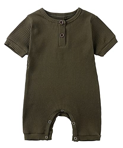 Happy Cherry Baby Strampler Kurzarm Baumwolle Jumpsuit Spielanzug Mädchen Jungen Bodysuits Strampelanzug Sommer Kleinkind Schlafanzug Baby-Nachtwäsche Krabbelanzug Einteilig Outfits-Armeegrün-60cm von Happy Cherry