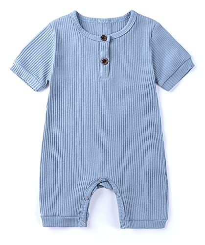 Happy Cherry Baby Strampler Kurzarm Baumwolle Jumpsuit Spielanzug Mädchen Jungen Bodysuits Strampelanzug Sommer Kleinkind Schlafanzug Baby-Nachtwäsche Krabbelanzug Einteilig Outfits-Blau-100cm von Happy Cherry