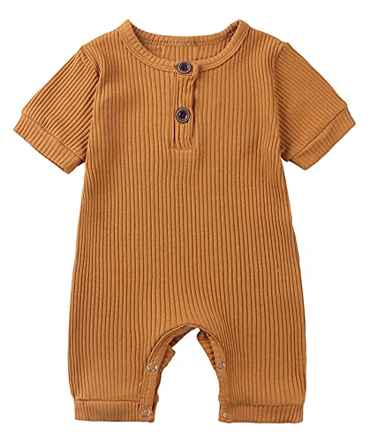Happy Cherry Baby Strampler Kurzarm Baumwolle Jumpsuit Spielanzug Mädchen Jungen Bodysuits Strampelanzug Sommer Kleinkind Schlafanzug Baby-Nachtwäsche Krabbelanzug Einteilig Outfits-Gelb-80cm von Happy Cherry