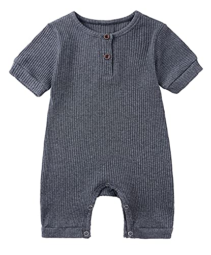 Happy Cherry Baby Strampler Kurzarm Baumwolle Jumpsuit Spielanzug Mädchen Jungen Bodysuits Strampelanzug Sommer Kleinkind Schlafanzug Baby-Nachtwäsche Krabbelanzug Einteilig Outfits-Grau-90cm von Happy Cherry
