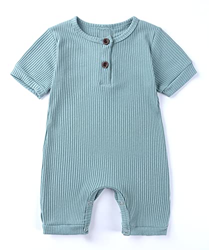 Baby Strampler Kurzarm Baumwolle Jumpsuit Spielanzug Mädchen Jungen Bodysuits Strampelanzug Sommer Kleinkind Schlafanzug Baby-Nachtwäsche Krabbelanzug Einteilig Outfits-Grün-80cm von Happy Cherry