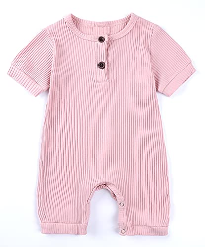 Baby Strampler Kurzarm Baumwolle Jumpsuit Spielanzug Mädchen Jungen Bodysuits Strampelanzug Sommer Kleinkind Schlafanzug Baby-Nachtwäsche Krabbelanzug Einteilig Outfits-Rosa-80cm von Happy Cherry