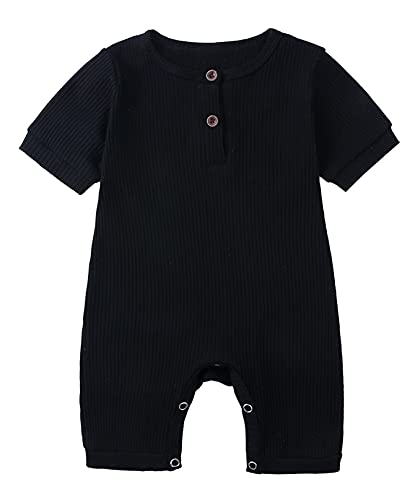 Happy Cherry Baby Strampler Kurzarm Baumwolle Jumpsuit Spielanzug Mädchen Jungen Bodysuits Strampelanzug Sommer Kleinkind Schlafanzug Baby-Nachtwäsche Krabbelanzug Einteilig Outfits-Schwarz-80cm von Happy Cherry