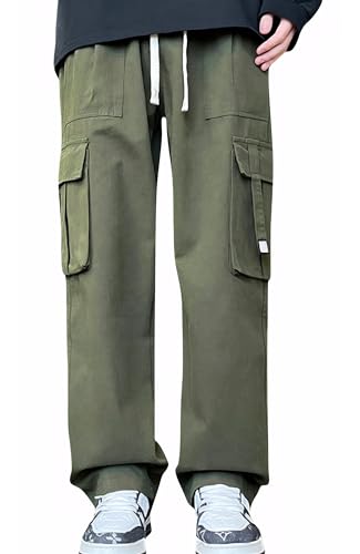 Baggy Hosen für Kinder Jungs Teenager Gummizug Y2K Hip Hop Freizeithose Atmungsaktive Lang Cargo Bootcut Lässig Bequem 170(158-164) Grün von Happy Cherry