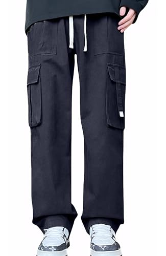 Baggy Hosen für Kinder Jungs Teenager Gummizug Y2K Hip Hop Freizeithose Atmungsaktive Lang Cargo Bootcut Lässig Bequem 170(158-164) Marineblau von Happy Cherry
