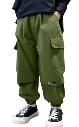 Baggy Jogginghose Jungs Cargo Weite Hose Kinder Stoffhose Sweatpants Streetwear Teenager Hip Hop Kleidung 122-128 Grün von Happy Cherry