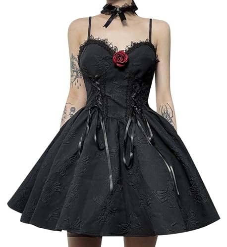 Damen Gothic Retro Hof Spitze Laterne Kleid Schwarz A-Linie Swing Midi Kleid Halbmond Korsett Sexy Backless Party Kleid 02 L Damen Gothic Retro Hof Spitze Laterne Kleid Schwarz A-Linie Swing Midi Kleid Halbmond Korsett Sexy Backless Party Kleid 02 L von Happy Cherry